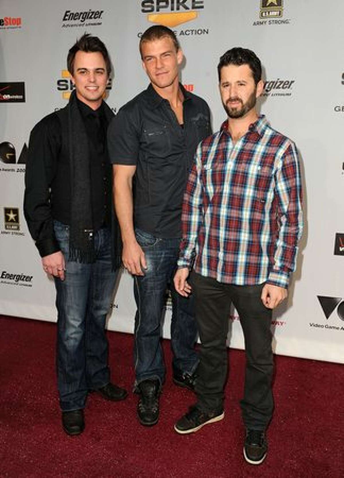 (L-R) Actors Darin Brooks, Alan Ritchson and Chris "Romanski" Romano arrive at Spike TV's 7th Annual Video Game Awards at the Nokia Event Deck at LA Live on December 12, 2009 in Los Angeles, California.