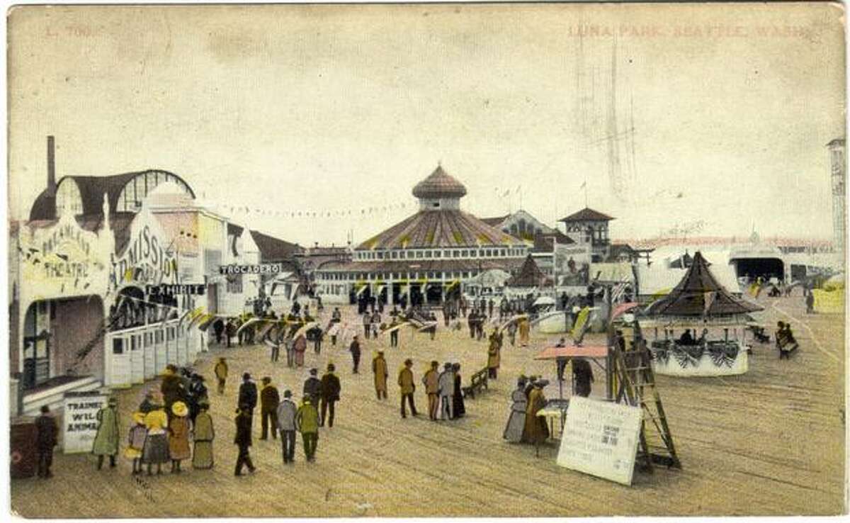 Luna Park, built on a pier in West Seattle, was designed as the Coney Island of the West. The park, shown in this postcard circa 1910, was crowded with rides, amusements, an indoor swimming pool and the longest bar on the bay. Luna Park was closed in 1913, five years after it opened.