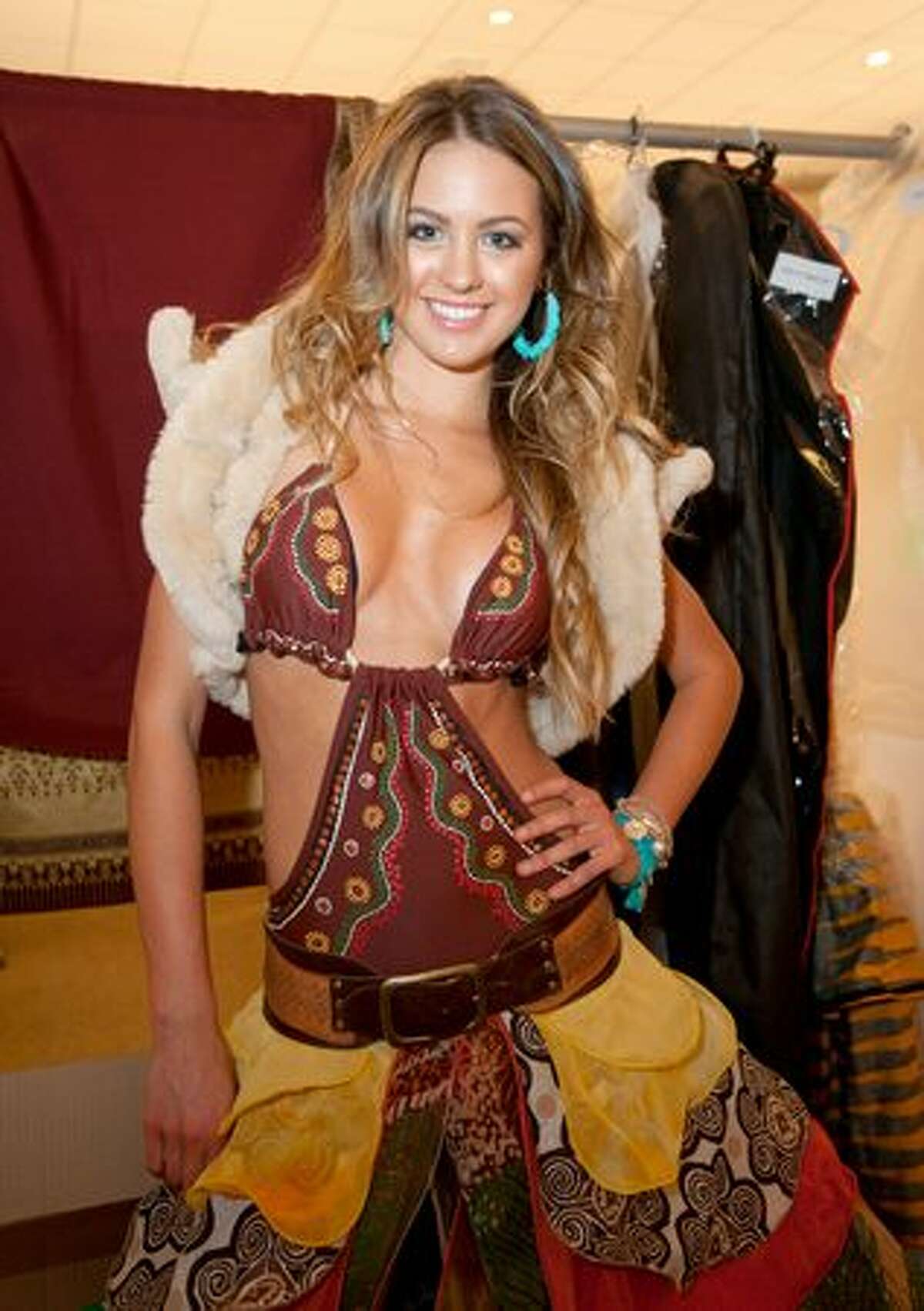 Jesinta Campbell, Miss Australia 2010, offers a closer look at her controversial costume.