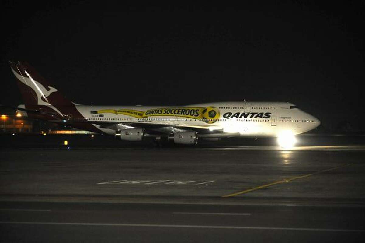 A plane carrying players of the Australian National Football (soccer) team lands at the O.R. Tambo airport in Johannesburg, South Africa, making Australia became the first country to arrive in South Africa for the 2010 World Cup