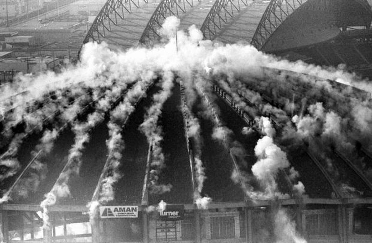 The second in a series of four photos of the Kingdome implosion, March 26, 2000 (Phil H. Webber/Seattlepi.com file)