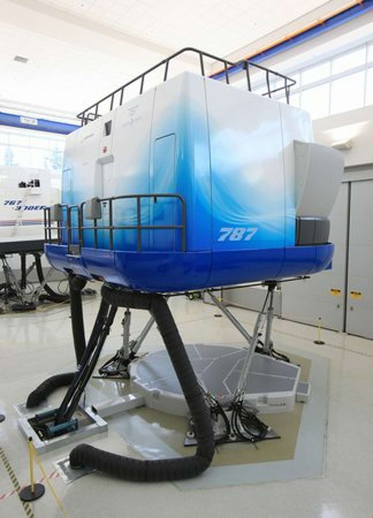 A Boeing 787 Dreamliner full-flight simulator at Boeing's training center in Renton, Wash.