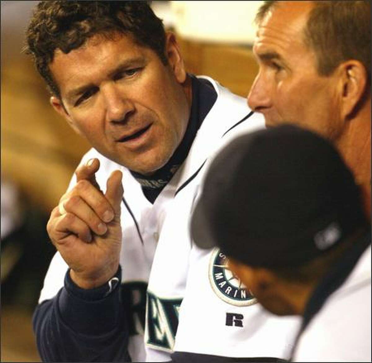 Mariners Edgar Martinez talks about his double after being pulled out of game for a pinch runner against the Oakland Athletics on April 15, 2003.