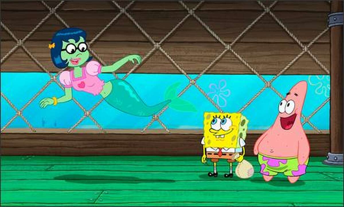 Mindy, left, provides some encouragement to SpongeBob and Patrick.