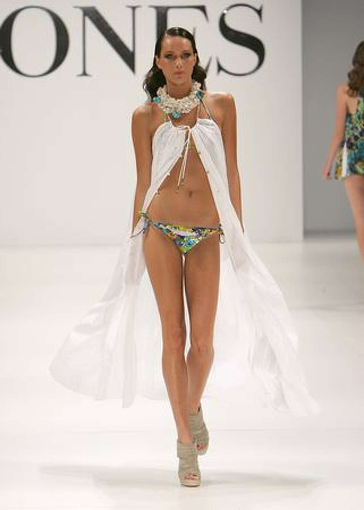 A model showcases designs by Zimmermann on the catwalk at the David Jones Spring/Summer 2009 Collection Launch themed 'A Great Southern Summer 2009' at the Hordern Pavilion, Moore Park in Sydney, Australia.