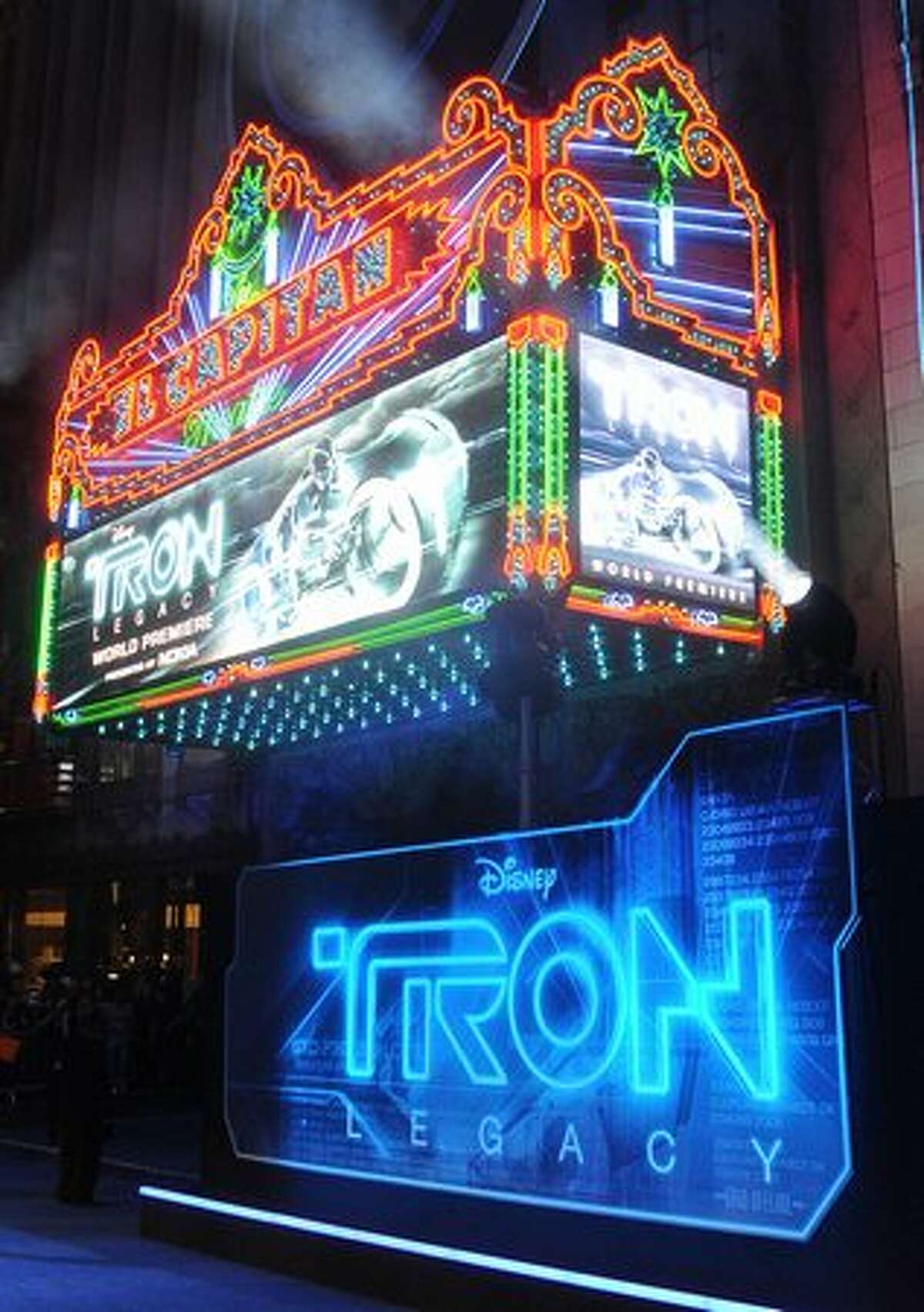 A view of the marquee at Walt Disney's "TRON: Legacy" world premiere held at the El Capitan Theatre in Los Angeles on Saturday, Dec. 11, 2010.