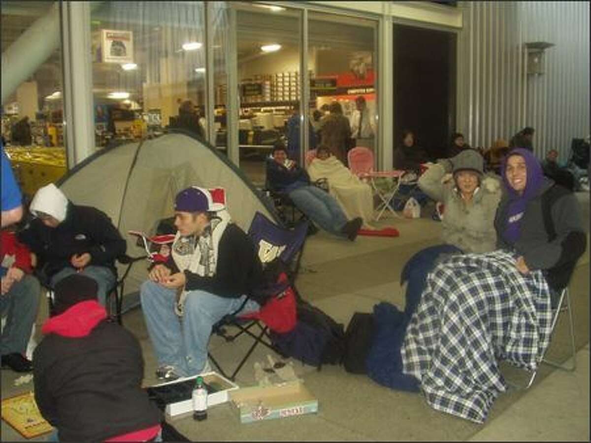 By 6 p.m. there were 61 people in line at Best Buy at Northgate. Tents, games of Risk, blankets, cigarettes, hoodies, vests, portable DVD players, you name it, these Xbox fans were geared up to sit in line. Prepared for everything except, perhaps, for the strong possibility that most of them would go home with nothing to show for their wait except puffy eyes.