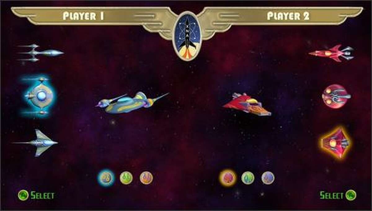 A screen shot from Spacewar, an updated version of the video-game classic, created as a sample game using Microsoft's new XNA Game Studio Express development tools.