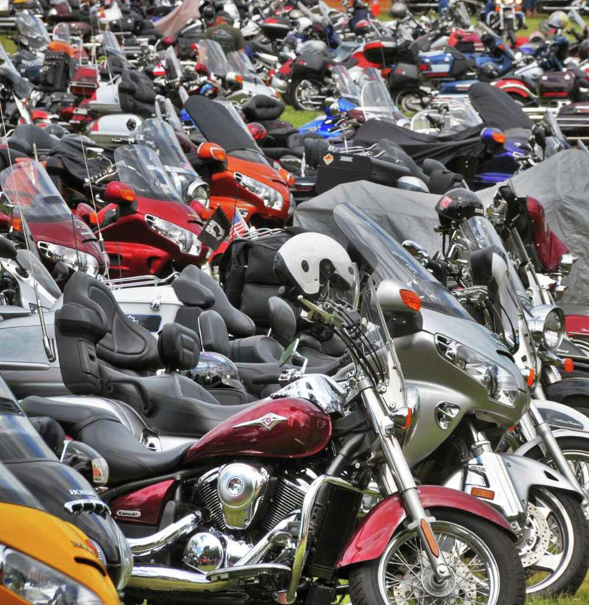 Motorcycles crowd a parking lot June 8 along Beach Road on Lake George for the annual Americade.