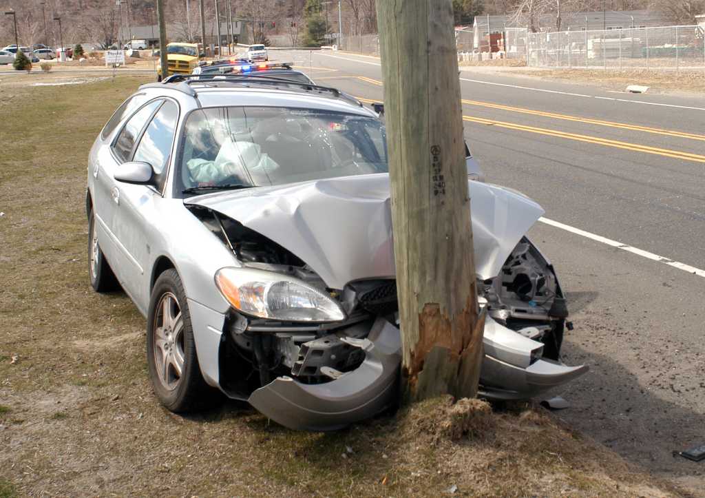 Woman S Car Hit Snaps Utility Pole