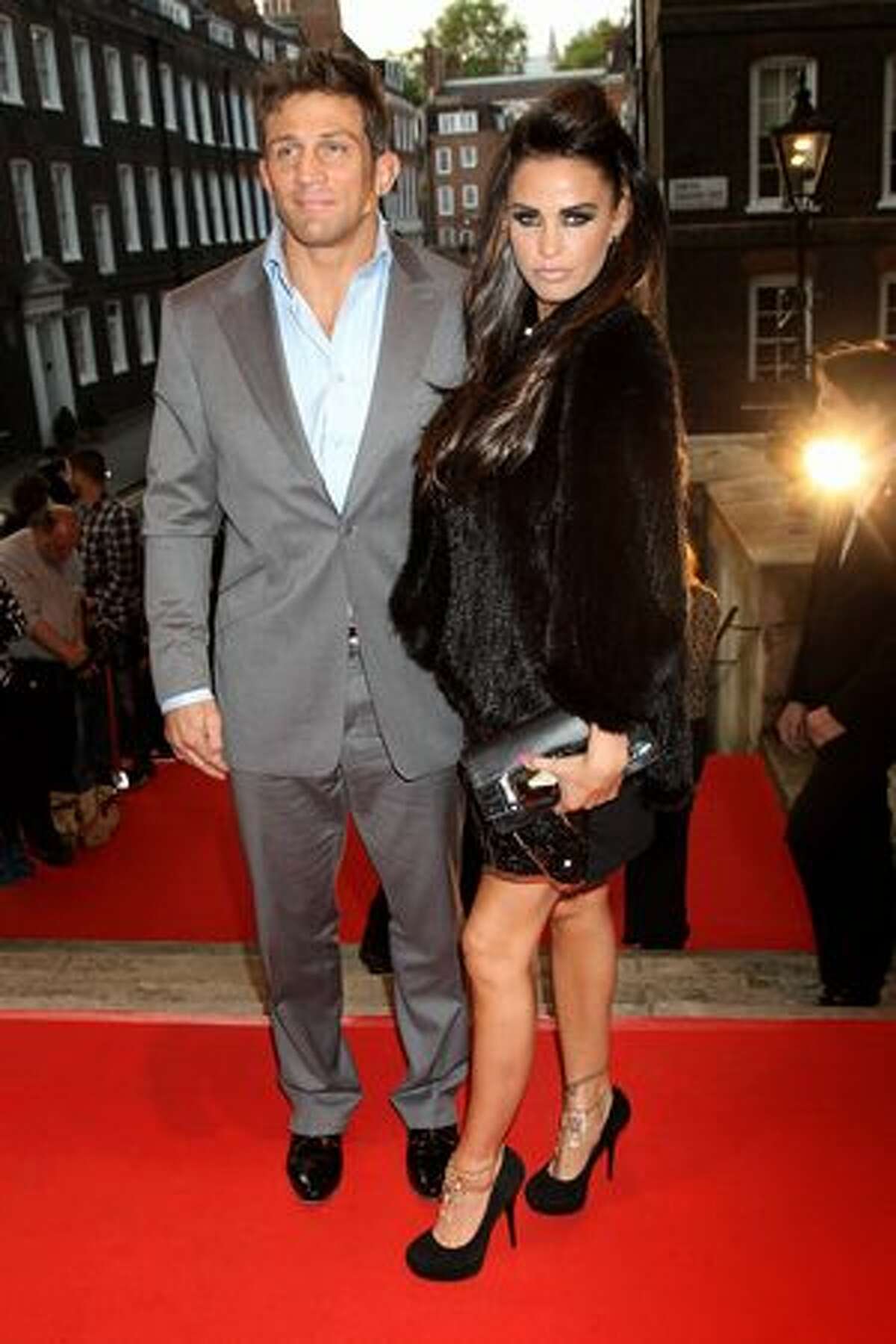 Alex Reid and Katie Price arrive at the Keep A Child Alive Black Ball held at St John's, Smith Square on Thursday, May 27 in London, England.