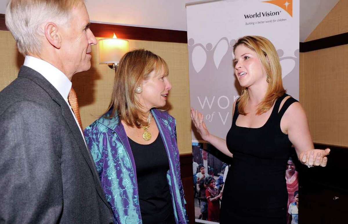 Rick and Jill Woolworth, husband and wife of Greenwich, share a moment with Jenna Bush Hager, right, daughter of former U.S. President George W. Bush, during the Women of Vision's 10-year anniversary event, "10 Years of Changing Hearts and Changing Lives," at Burning Tree Country Club, Greenwich, Friday night, April 1, 2011. Jill Woolworth is one of the Women of Vision Fairfield County chapter founders.