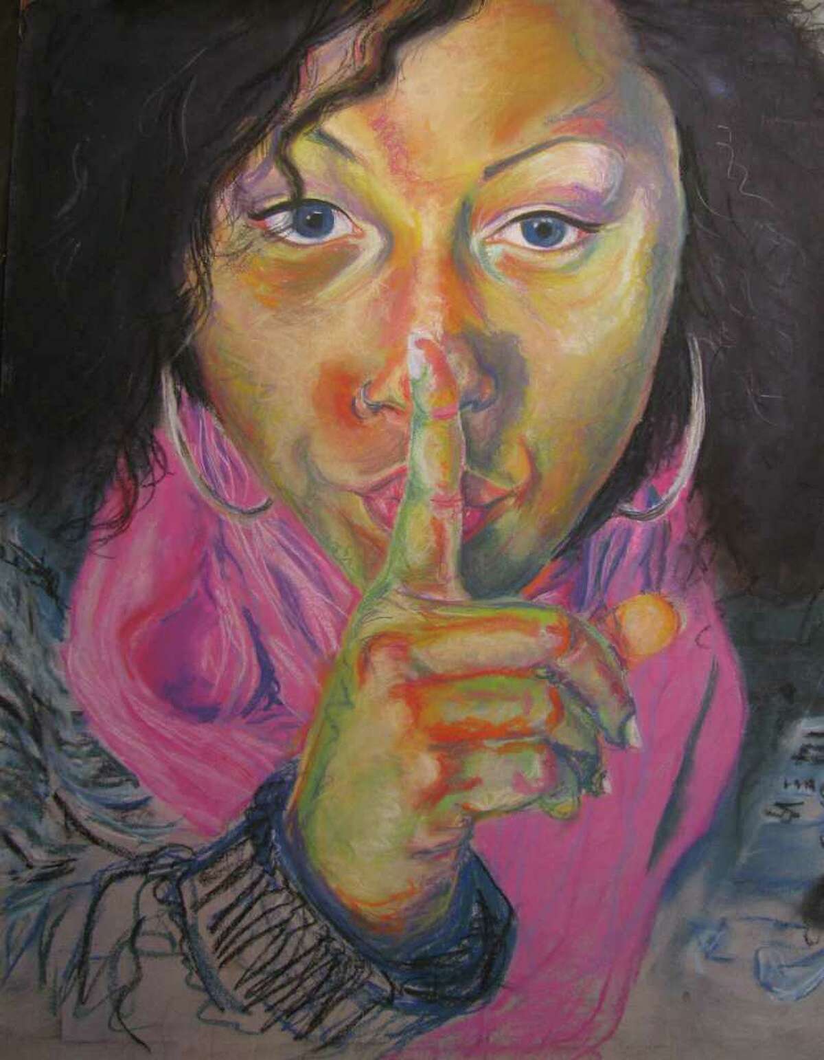 Lindsay Perry-Alves, Don't Say It!, pastel, 24 x 18", Schenectady High School, Grade 12 (Courtesy Opalka Gallery)