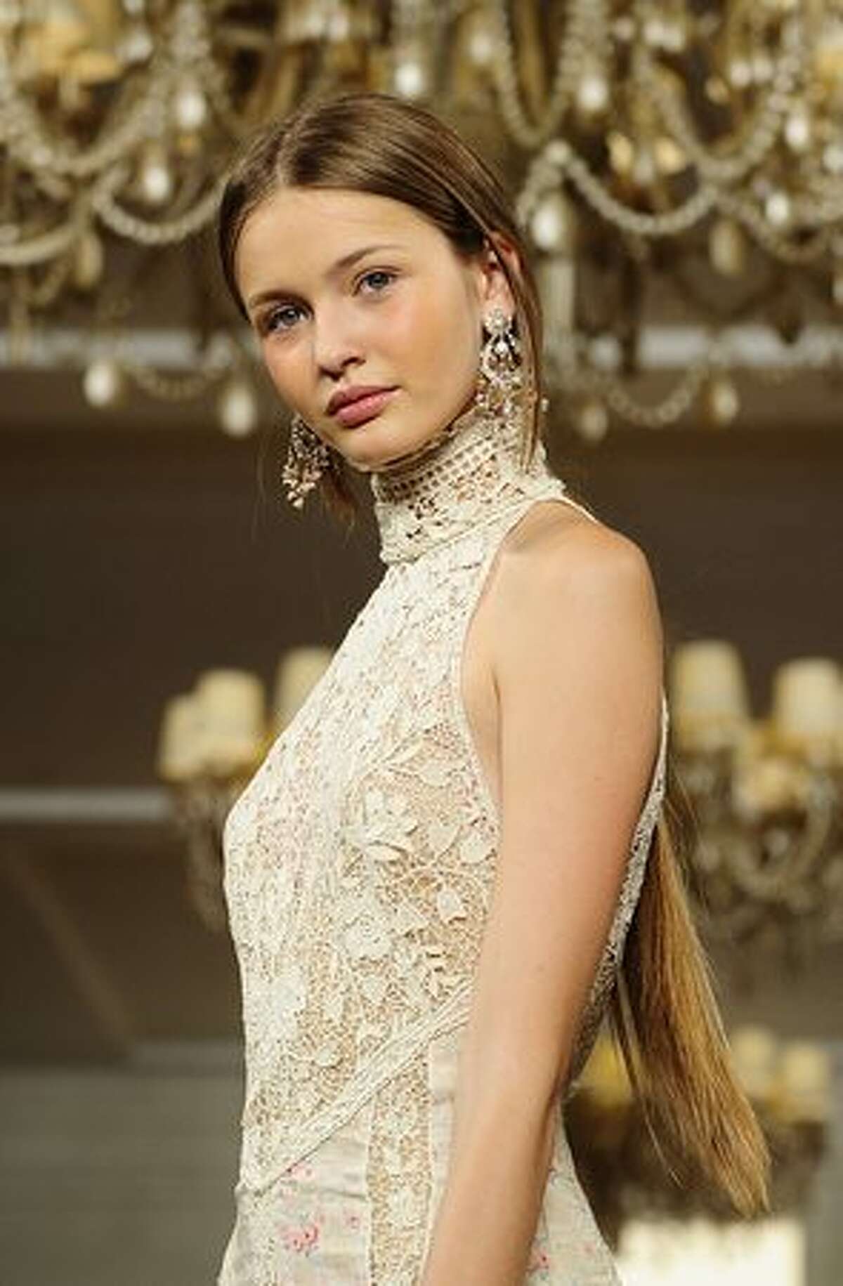 A model presents a creation by Ralph Lauren during the Mercedes Benz Fashion Week in New York.
