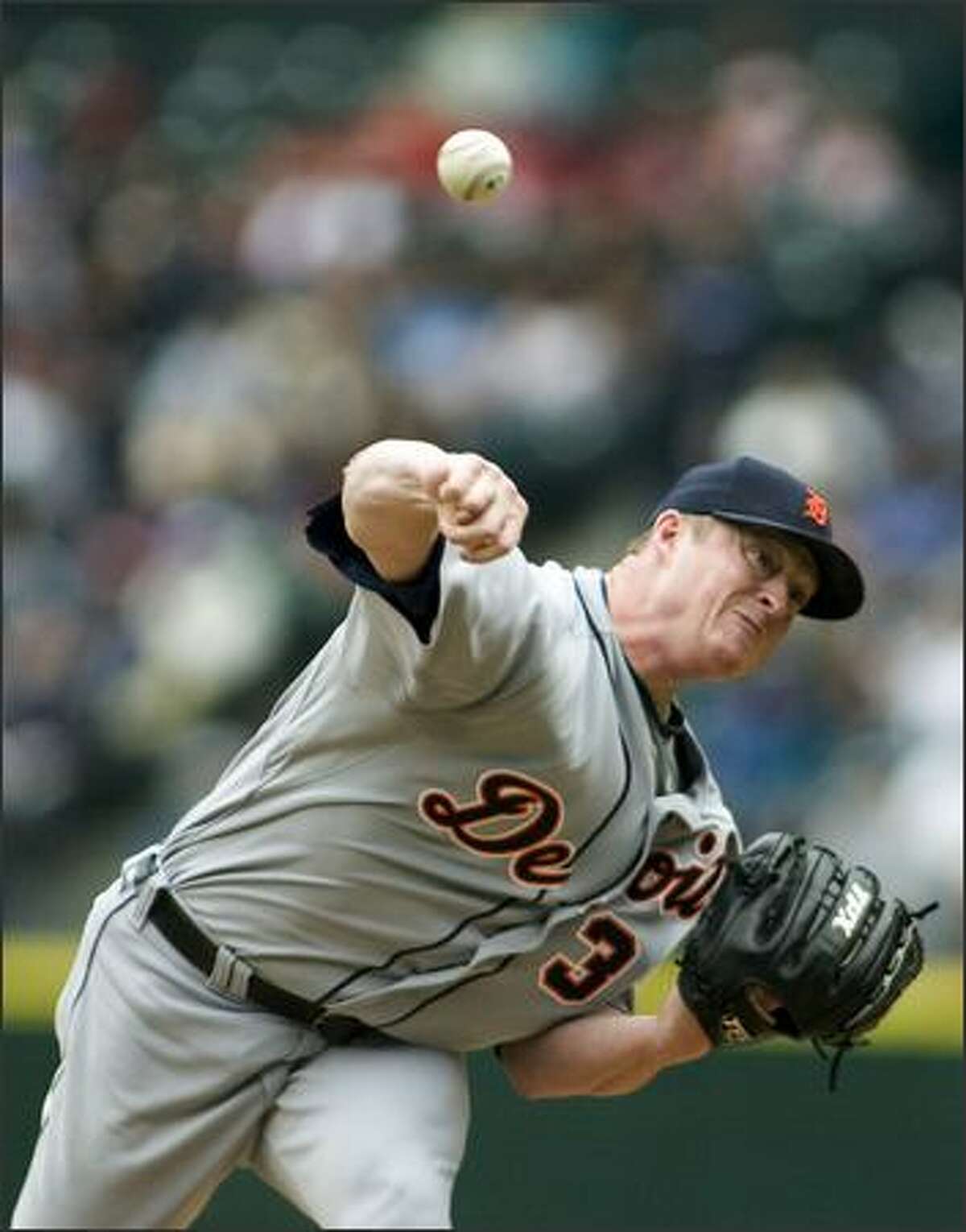 Detroit Tigers starter Jeremy Bonderman pitches against the Seattle Mariners in the first inning.