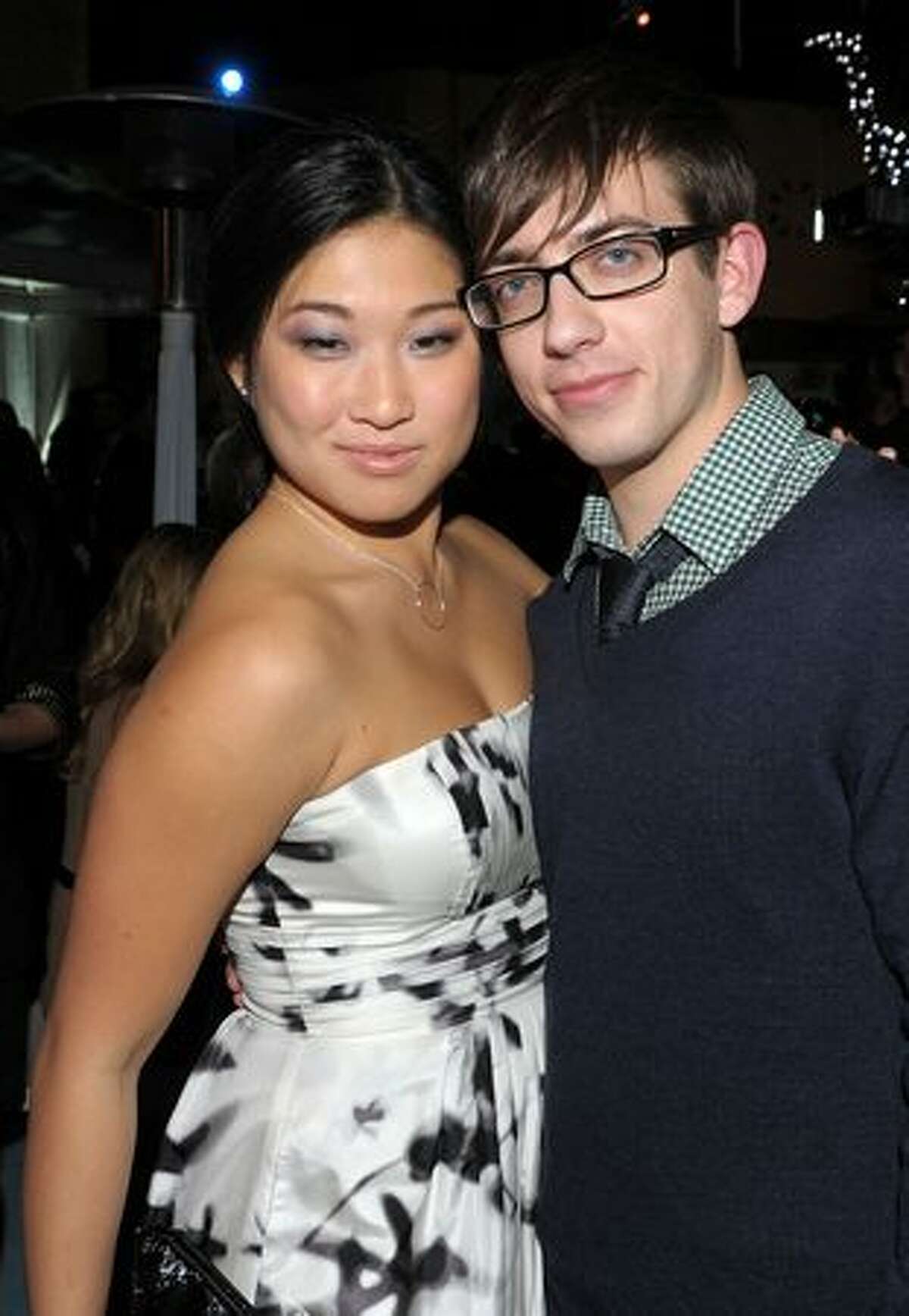 Actress Jenna Ushkowitz and actor Kevin McHale attend the Fox Winter 2010 All-Star Party held at Villa Sorisso on Monday in Pasadena, California.
