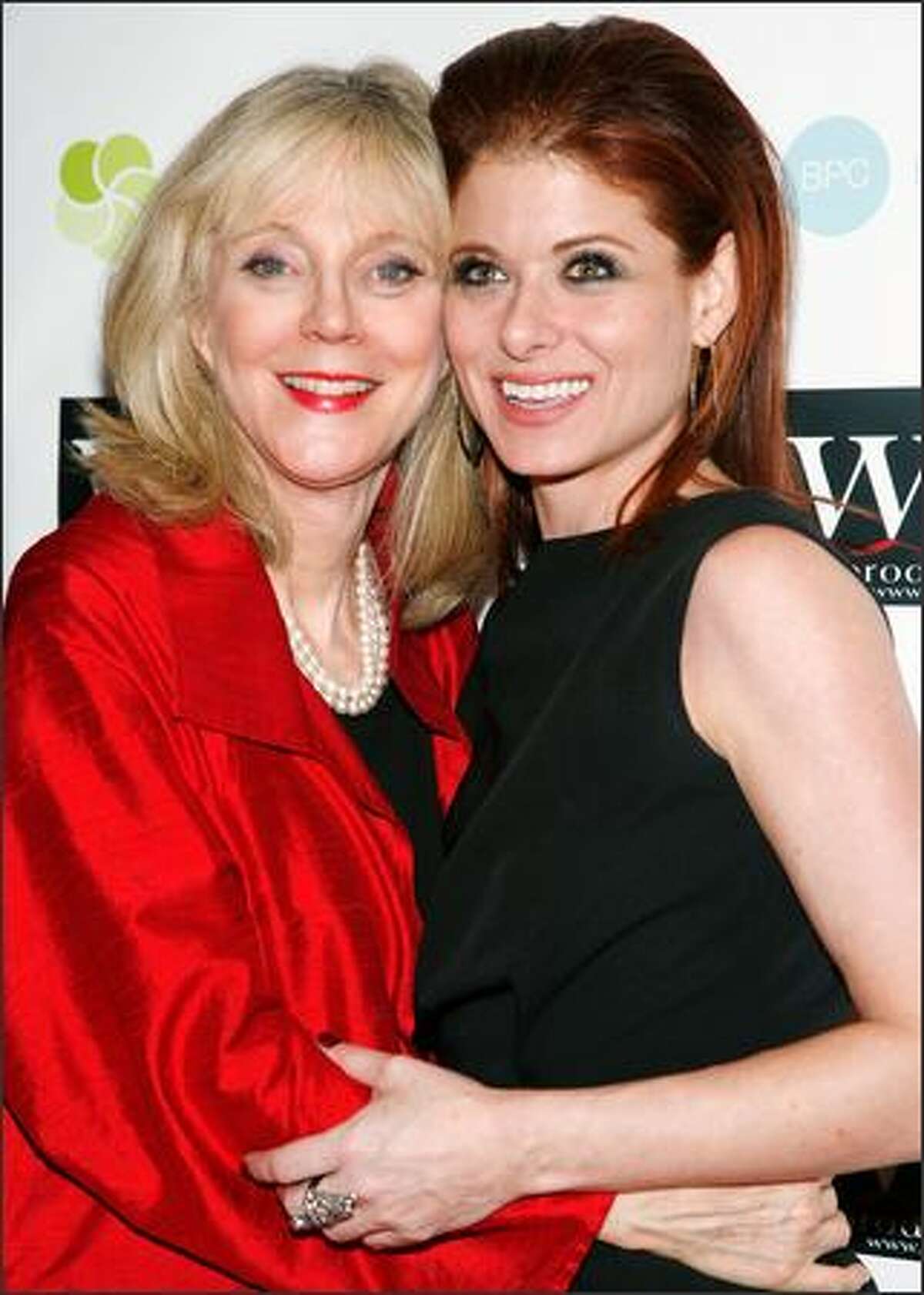 Actresses Blythe Danner (L) and Debra Messing (R) attend the LOVE benefit to support WET's 10th season at the Angel Orensanz Foundation in New York City.