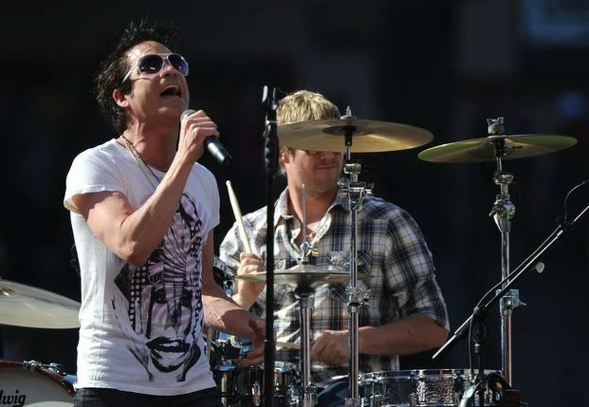Singer Patrick Monahan of Train perfroms during the 2010 State Farm Home Run Derby during All-Star Weekend at Angel Stadium.
