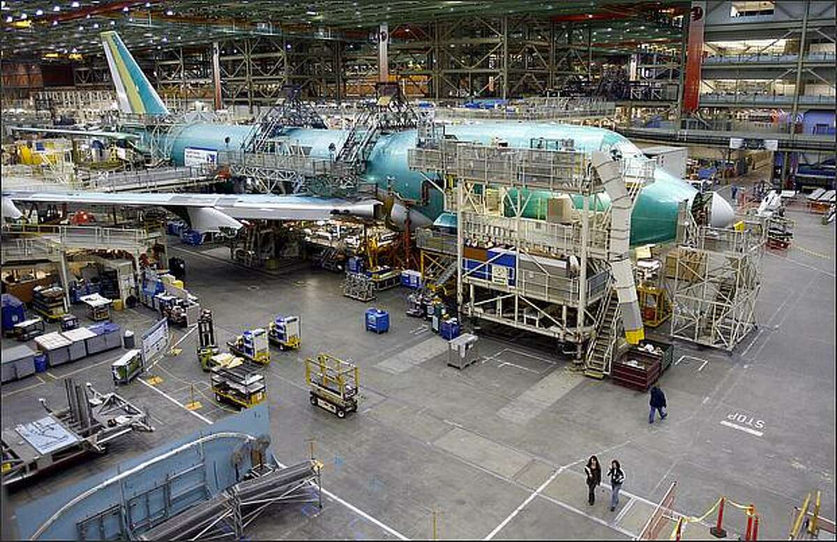 One of the last four Boeing 747’s on the assembly line at Boeing s production plant in Everett.
