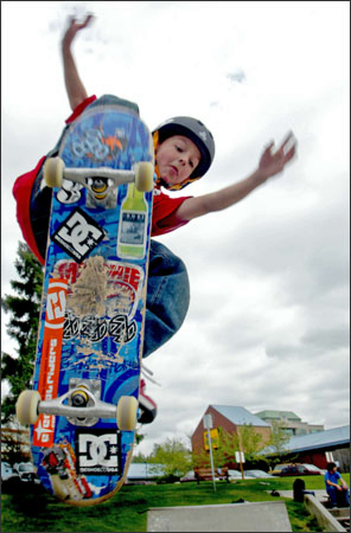 Mitchie Brusco, 8, practices his moves at the skateboard park in Kirkland. The first-grader, who's been skateboarding since he was 3, already has racked up sponsorships and media appearances. He says he doesn't know what drew him to skateboarding.