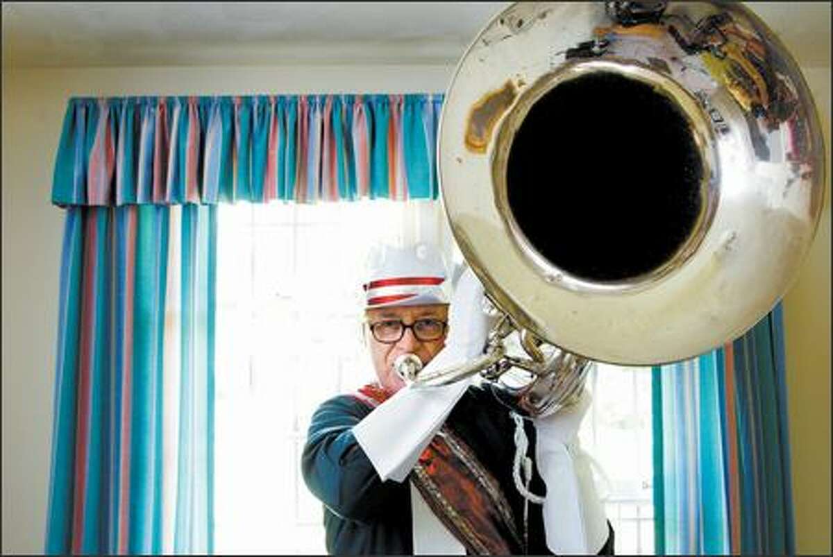 David Endicott will play the contrabass bugle when he performs next month in Wisconsin at a reunion of the Madison Scouts, an elite drum and bugle corps.