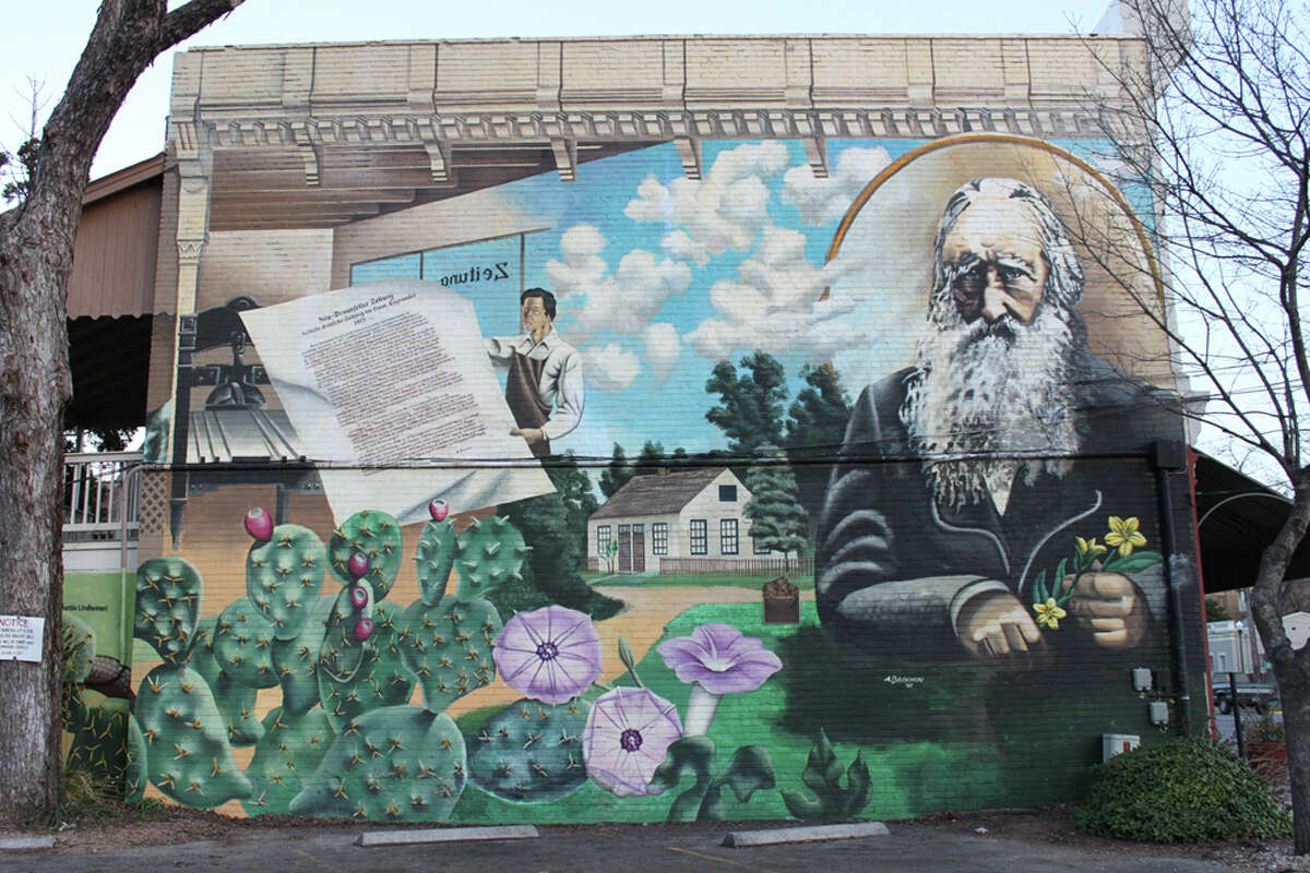 This mural at 165 S. Seguin Ave. celebrates Ferdinand Jacob Lindheimer, the Father of Texas Botany. KATHLEEN SCOTT / SPECIAL TO THE EXPRESS-NEWS