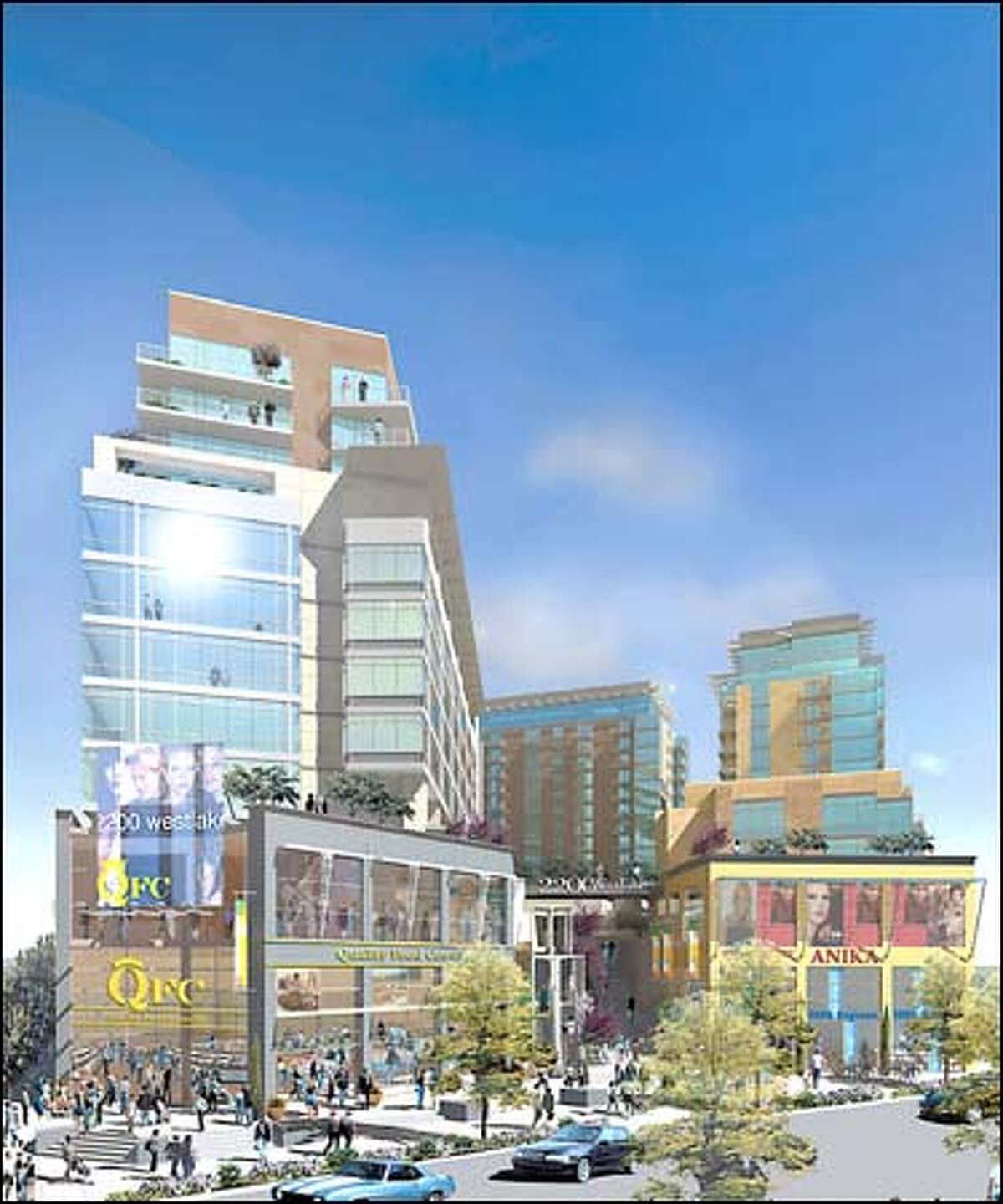 This is an artist's rendering of the residential and business development planned for 2200 Westlake Ave.
