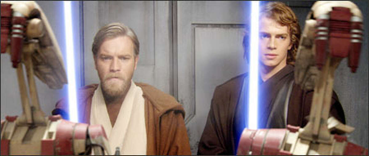 Obi-Wan Kenobi (Ewan McGregor) and Anakin Skywalker (Hayden Christensen) face enemy droids in "Star Wars Episode III: Revenge of the Sith."