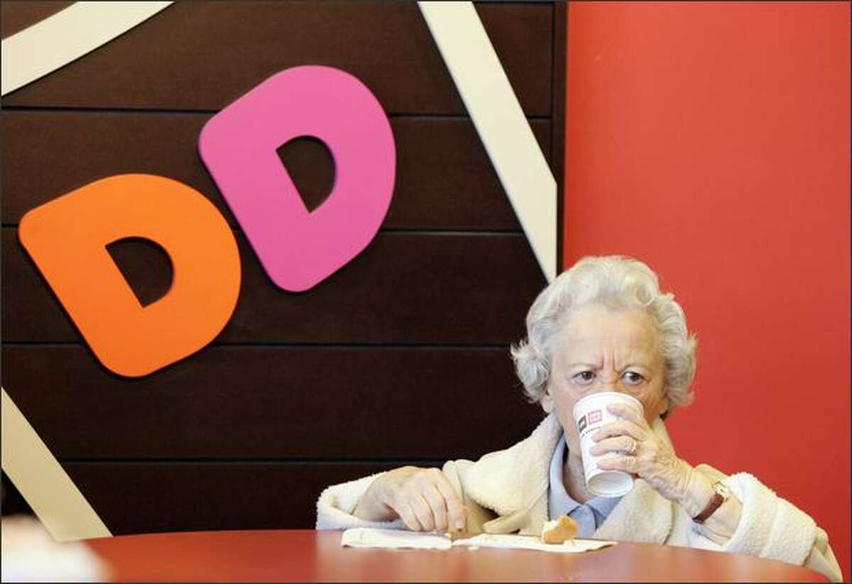 Betty Reidy, 82, enjoys a coffee at one of the new Dunkin' Donuts locations in Las Vegas.