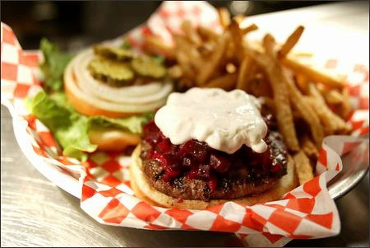 The Red Star burger ($8.95), topped with red beet relish and goat cheese, was our critic's choice. It is made from Misty Isle Farms beef.