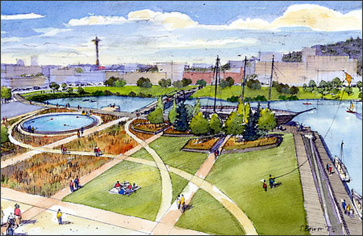 A historic ship wharf and a model boat pond have been incorporated into the park project, which is targeted for completion by the end of 2006.