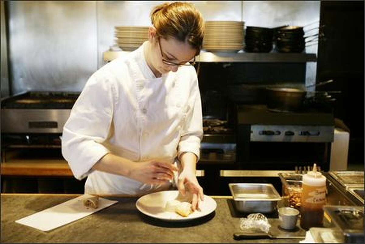 Pastry chef Dana Bickford at Eva Restaurant says she learned while training in England to think about all the diner's five senses, rather than taste alone, and to consider the preconceived notions a diner brings to the table.