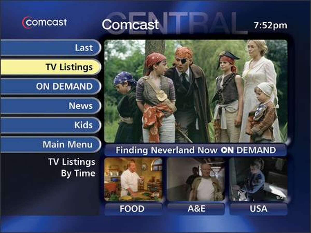 A view of Comcast's GuideWorks on-screen program guide, which will replace Microsoft's TV software in Washington state.