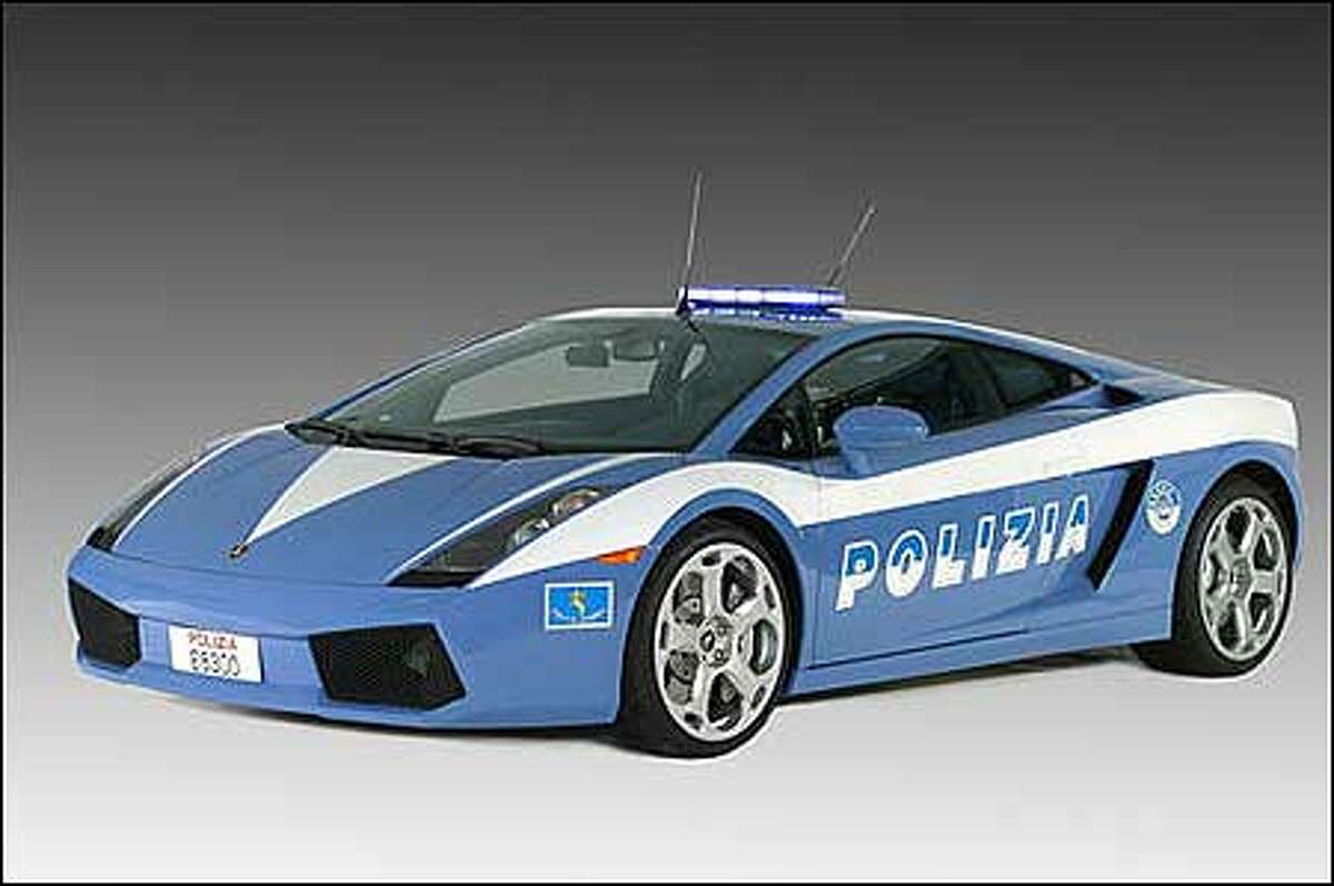 The newest car to be used by Italian Police is a high performance two-seater Laborghini Gallardo car. Using a V10 cylinder DOHC four valve V90 5 liter, 500 Hp engine, it can reach a top speed of 192 mph. The car, a gift from an Italian car factory, will be used along highways in southern Italy. (AP Photo/Italian Police)