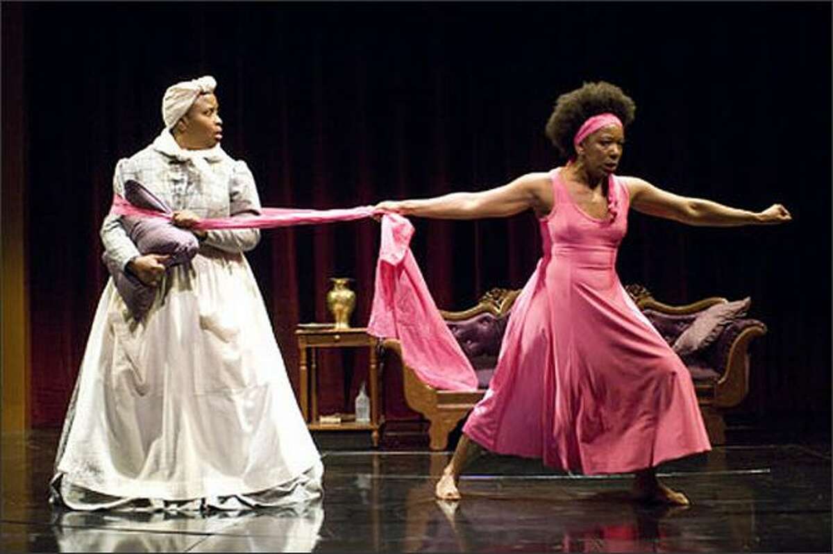 In playwright Jeff Whitty's "The Further Adventures of Hedda Gabler," which Rauch directed, a servant (Kimberly Scott, left) has an encounter with a woman out of the 1970s (Gwendolyn Mulamba).