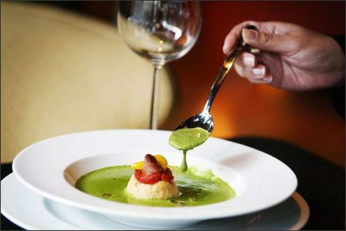 BLT soup, a new menu item featuring bibb lettuce, tomato flan, and a confit of bacon.