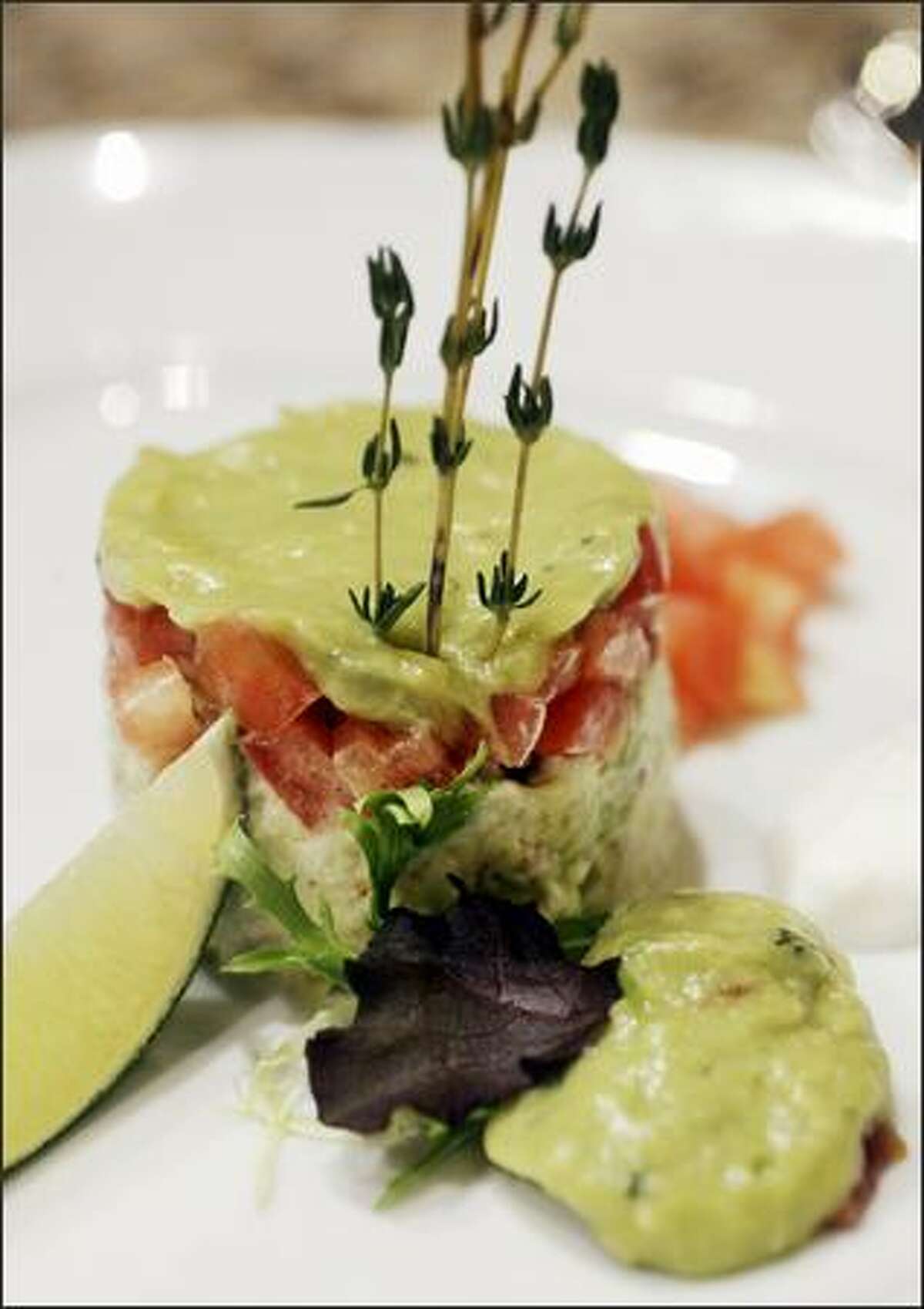 Master chef Rudi Sodamin made this avocado and crab timbale during a demonstration in the new Culinary Arts Center aboard Holland America's ms Amsterdam.
