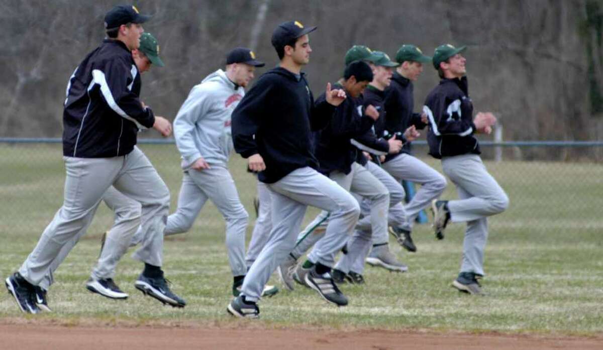 SPECTRUM/A warmup drill seemed pretty appropriate on a chilly March 31, 2011 when the New Milford High School baseball team arrived to play host Shepaug in a pre-season scrimmage at Ted Alex Field in Washington.