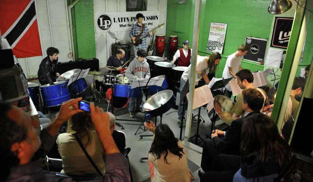 Bridgeport drum ensemble performing in Trinidad