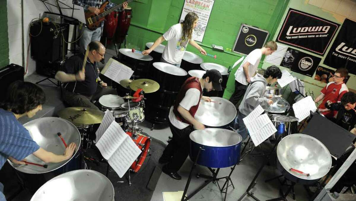 Bridgeport drum ensemble performing in Trinidad