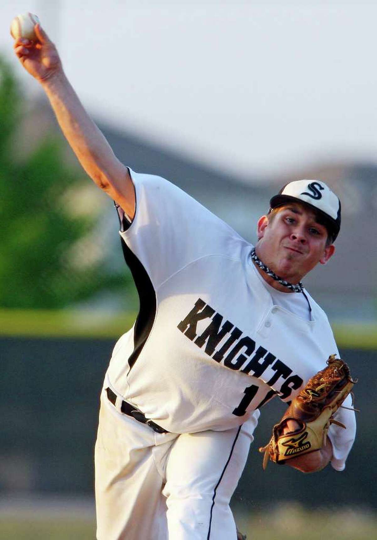 FOR SPORTS - Steele's Josh Potter pitches against New Braunfels Friday April 15, 2011 at Steele High School. (PHOTO BY EDWARD A. ORNELAS/eaornelas@express-news.net)