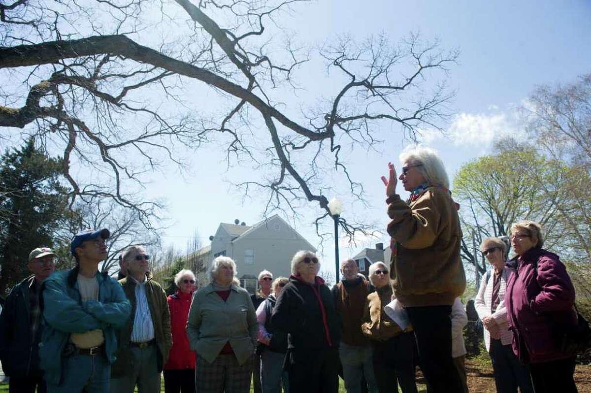 Local historian Renee Kahn leads a tour of Woodland Cemetery in Stamford, Conn., April 17, 2011. The tour was sponsored by the Historic Neighborhood Preservation Program.