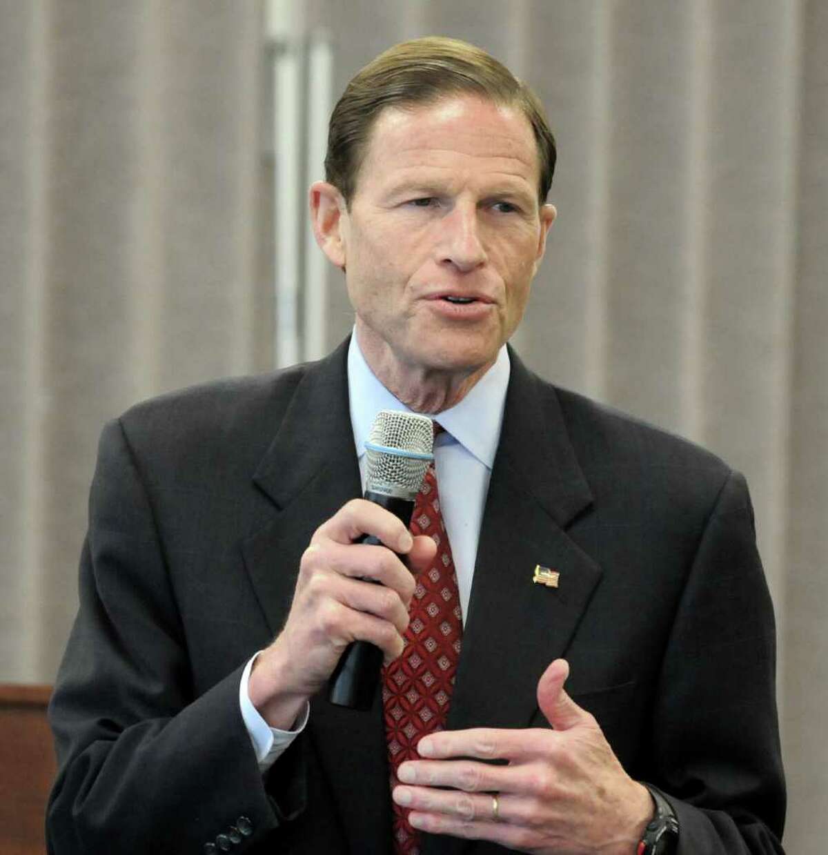 U.S. Senator Richard Blumenthal visited Cartus in Danbury on Wednesday April 20, 2011. The senator takes questions during a question and answer session.