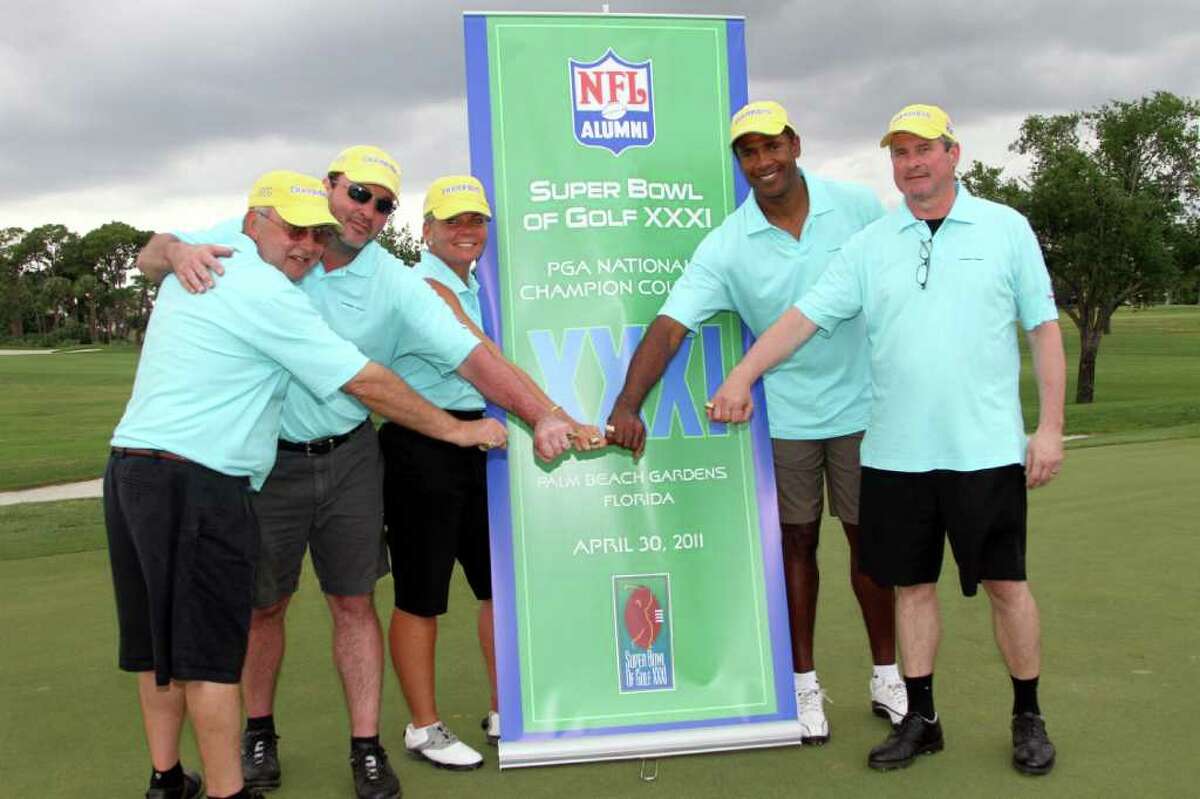 Members of the NFL alumni Connecticut Chapter team that won the NFL alumni's Super Bowl of Golf title are, from left: Armond Liquori of Stamford, Chris Burden of Norwalk, Gina Zangrillo of New Canaan, NFL Hall of Famer Mike Haynes and Shaun Malloy of Stamford.
