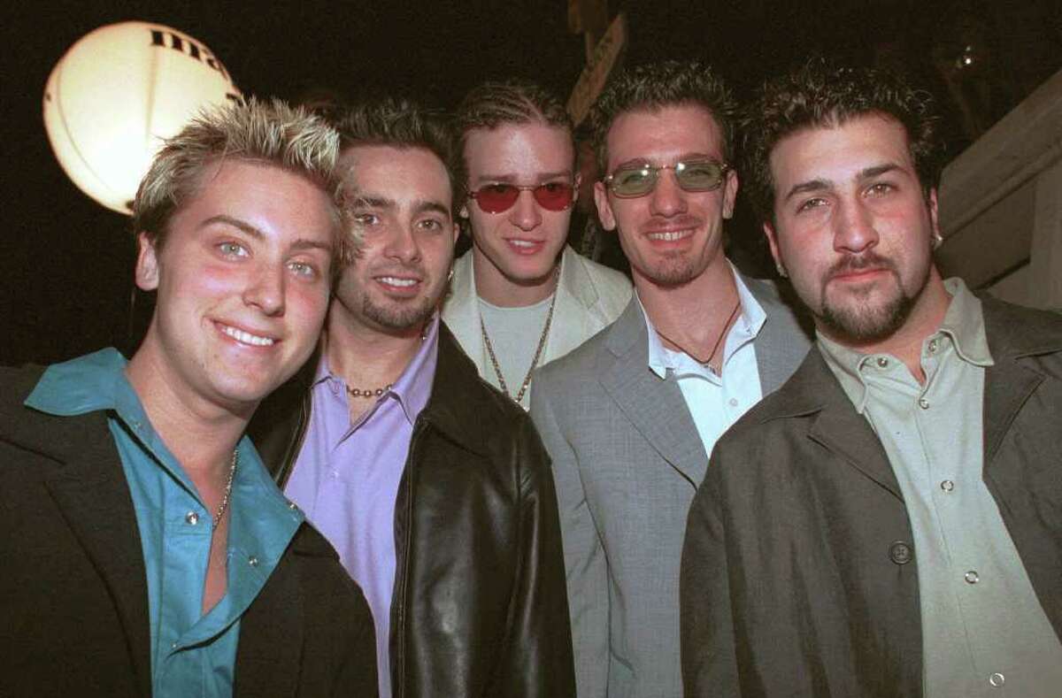 FILE--Members of the pop group 'N SYNC, Lance Bass, left, Chris Kirkpatrick, second left, Justin Timberlake, center, JC Chasez, second right, and Joey Fatone, right, at the Cannes Film Festival in Cannes, France in this May 16, 2000 file photo. (AP Photo/Rhonda Galbraith, File)
