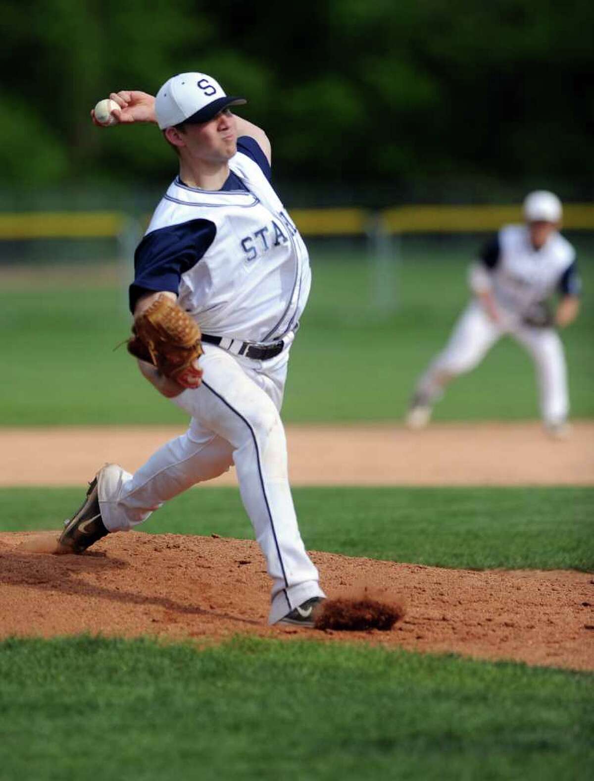 Rob Gau pitches during Wednesday's game against Wilton at Staples High School on May 11, 2011.