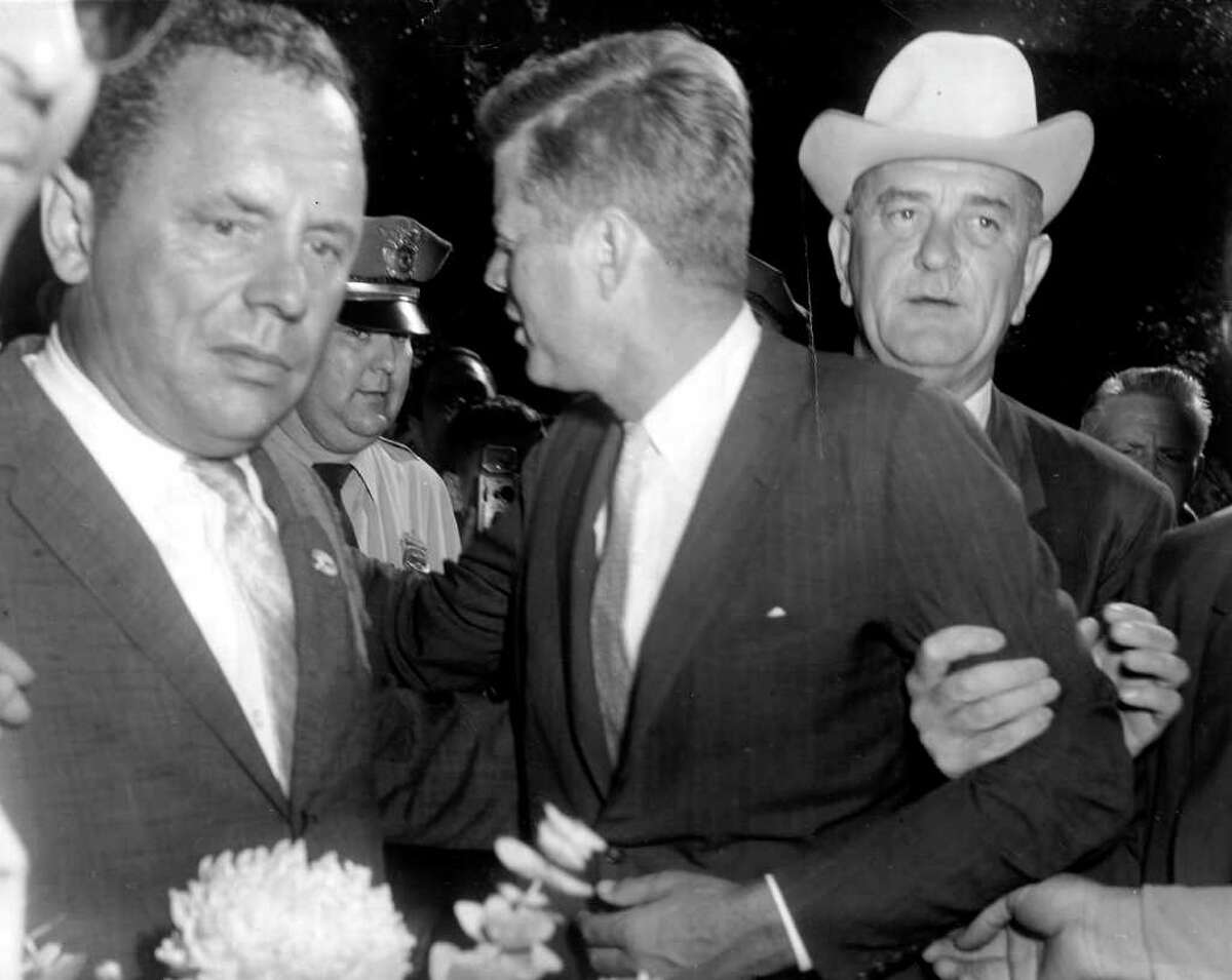 (From left) Maury Maverick Jr., John F. Kennedy, and Lyndon B. Johnson in San Antonio. (09/12/1960)