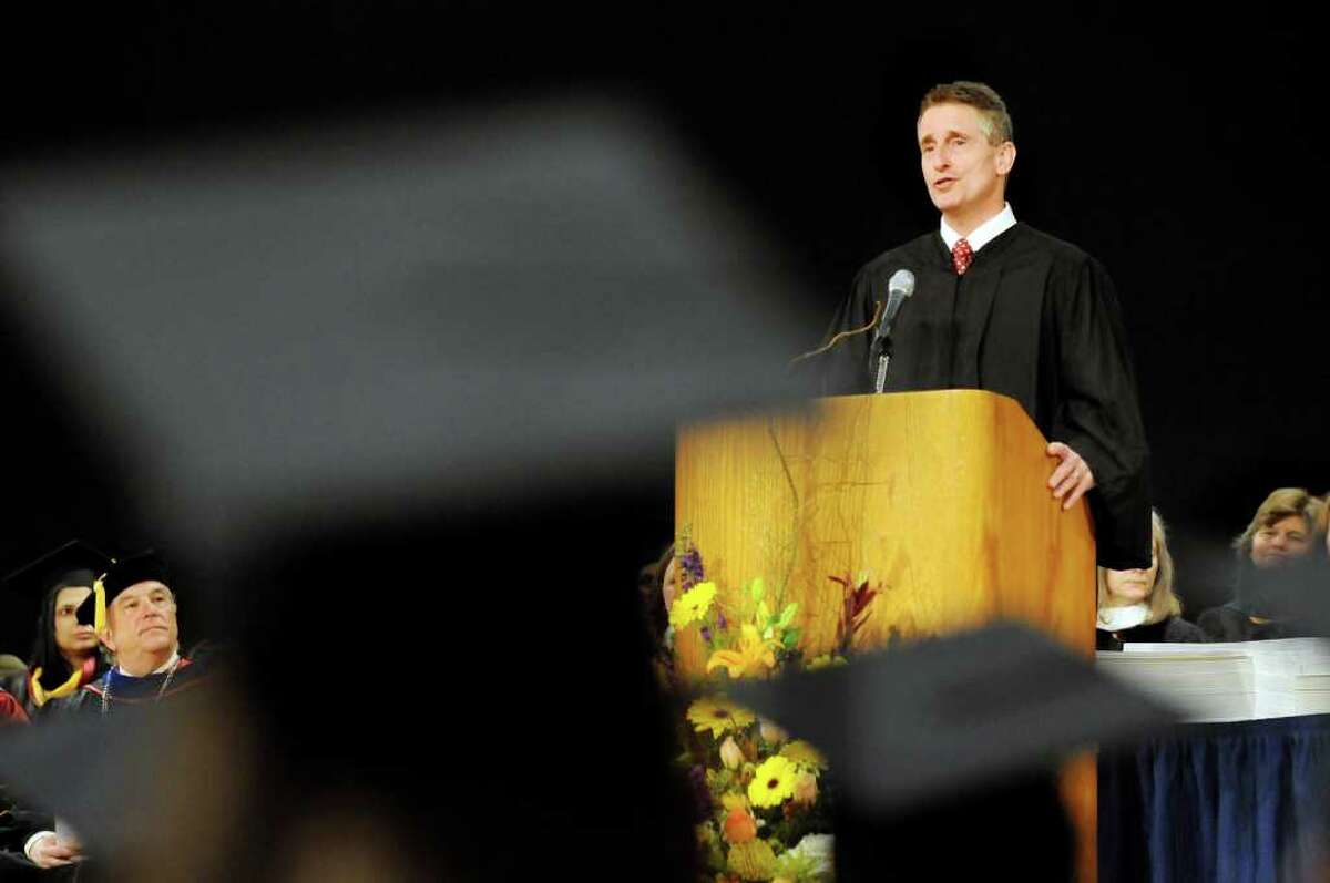 Lt. Gov. Robert Duffy, right, delivers the commencement address during the Albany College of Pharmacy commencement exercises on Saturday, May 14, 2011, at Empire State Plaza Convention Center in Albany, N.Y. (Cindy Schultz / Times Union)