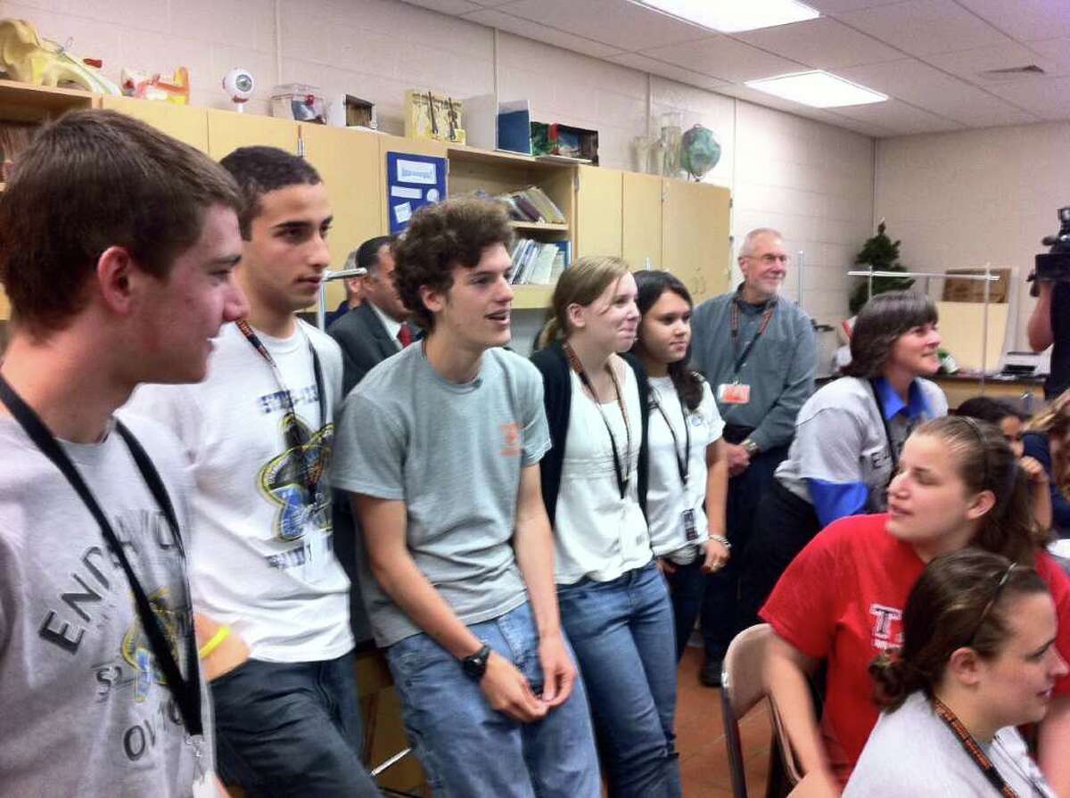 Shelton High students watch as their space shuttle experiment blasts off