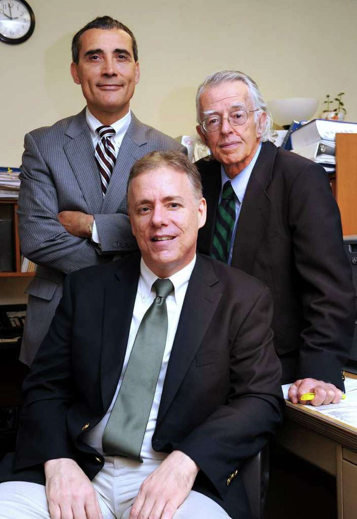 Court interpreters and translaters at the Danbury Superior Court are from left, Javier Lillo, 50, of Danbury, John Lombardi, 46, of Danbury and Jose Werneck, 74, of Bristol. Photo taken Wednesday, May 18, 2011.